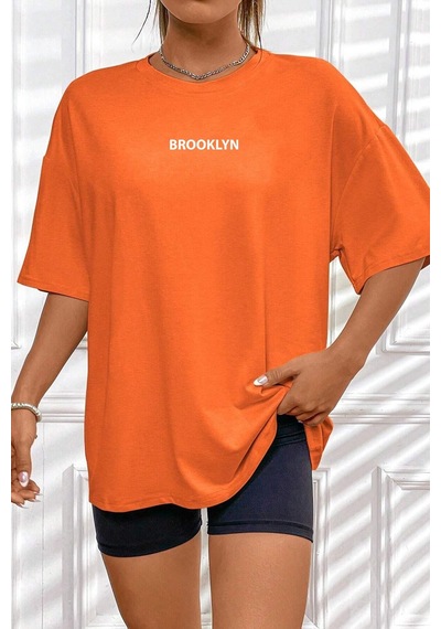 Flood Of Style Unisex Brooklyn Baskılı T-shirt Turuncu
