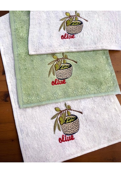 30x50 Cm 3lü Mutfak Havlusu El Havlusu Yüz Havlusu Seti Yeşil Zeytin