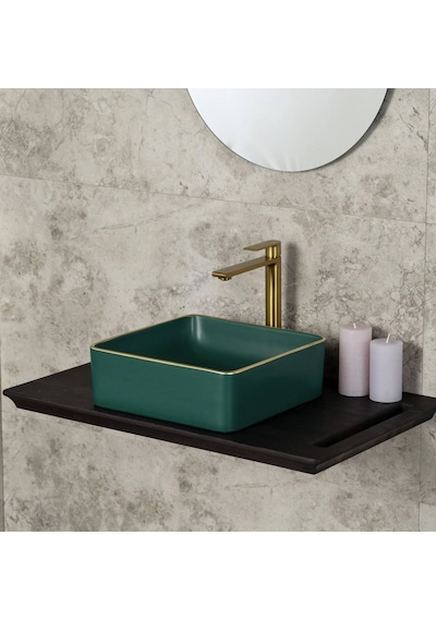 Lena - Tezgah Üstü Porselen Lavabo Yeşil Outlet - E-4070y- Diğer