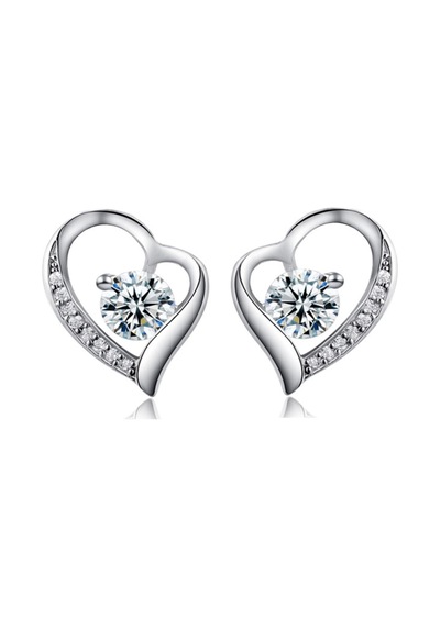 Monemel Kristal Taşlı Kalp Tektaş Küpe Altın Kaplama E02320 Gümüş
