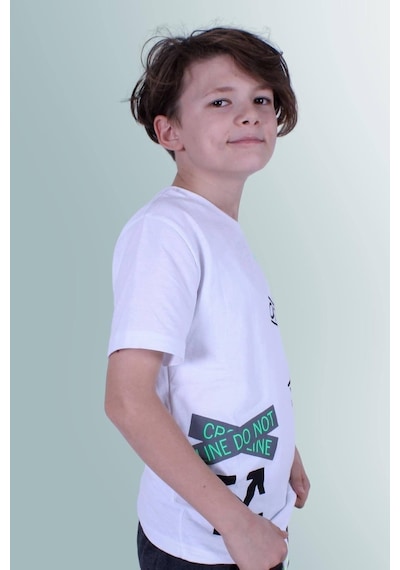 Panios Kids X Baskılı Sıfır Yaka Erkek Çocuk Beyaz T-shirt Beyaz