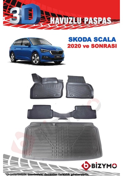 Skoda Scala 2020 Ve Sonrası Paspas Ve Bagaj Havuzu Seti Siyah