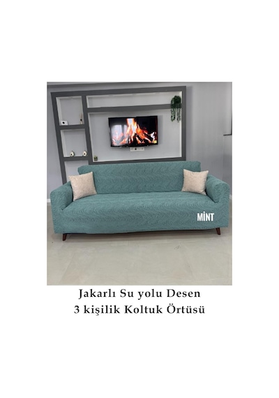 Su Yolu Koltuk Örtüsü, Koltuk Kılıfı, Lastikli 3 Kişilik Mint Yeşil Mint Yeşil