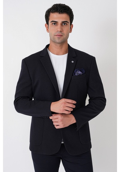 Slim Fit Torba Cep Esnek Tencel Kumaş Lacivert Ceket C 751