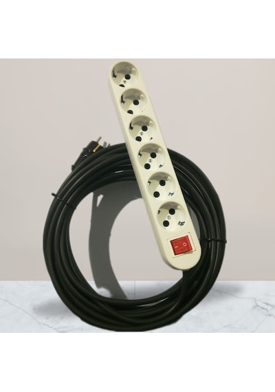 10 Metre 3x1,5 Mm² Ttr Kablolu Altılı 6'lı Grup Topraklı Priz Uzatma Kablosu 1