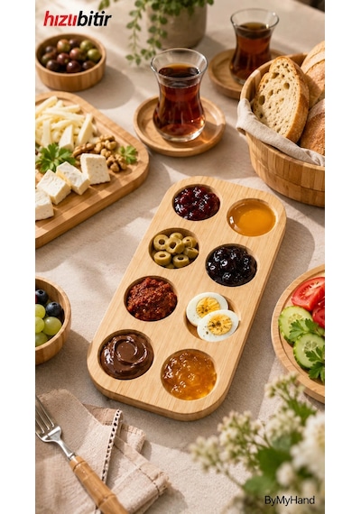 Bymyhand Bambu Doğal Ahşap 8'li Bölmeli Yumurtalık Reçellik Ve Sosluk 8'li Kahverengi