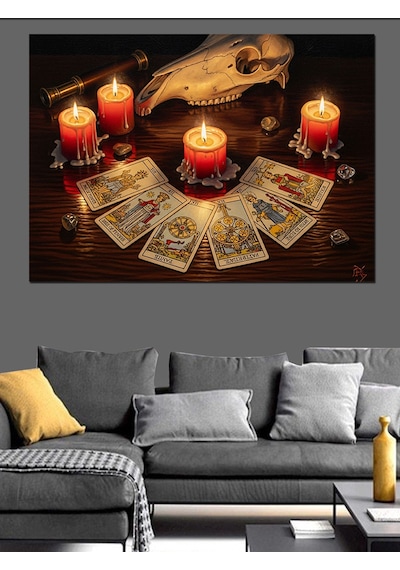 Yanan Mumlar Ve Tarot Kartları Dekoratif Kanvas - Mdf Ahşap Tablo