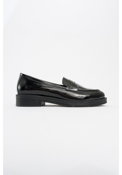 Luvishoes Luvi Shoes Pline Siyah Rugan Hakiki Deri Kadın Loafer Ayakkabı Siyah Rugan