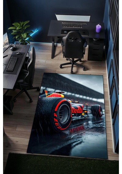 Formula 1 Yarış Arabası Oyuncu Dijital Baskı Yıkanabilir Kaymaz Taban Halı Gnc3