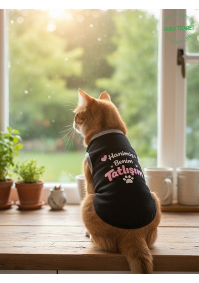 Siyah Hanimiş Benim Tatlışım Baskılı Kedi Ve Köpek Kıyafeti Tişörtü Elbisesi Medium/m/beden 2