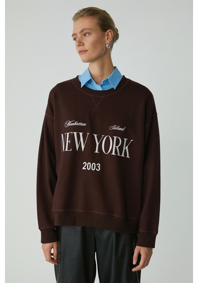 ETHIQUET PETRABB Kadın Içi Polarlı Yumuşacık Comfort Önü Nakışlı Örme Bordo Büyük Beden Sweatshirt