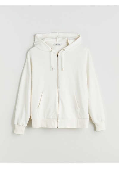 Lcw Vision Ekru Kapüşonlu Oversize Kadın Fermuarlı Sweatshirt