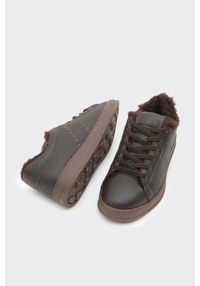 Derinet Hakiki Deri Comfort Taban Kürklü Kadın Sneaker Kahve Kahve