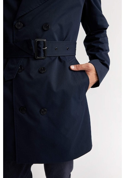 DeFacto Slim Fit Dar Kesim Düğmeli Kemerli Trençkot D5528AX25SPNV253 Lacivert
