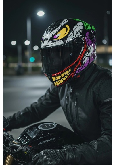 Gıvı 50.x Joke / 1 Renkli 1 Şeffaf Vizörlü Motosiklet Kask Siyah Vizör + Şeffaf