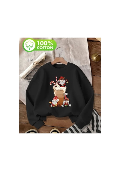 Herkesemoda Christmas Theme Baskı Detaylı Bisiklet Yaka Sweatshırt Siyah