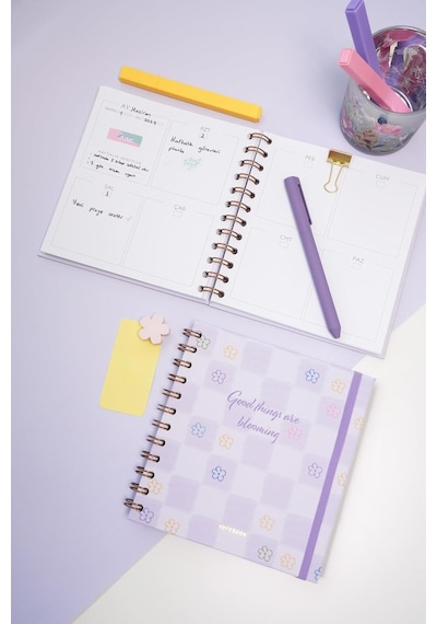 15x15 Cm Kare 2'li Set Spiralli Süresiz Planlayıcı Ajanda Ve Defter Mor