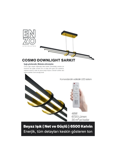 Cosmo Gold Lineer Led Sarkıt Avize Kumandalı Dim Edilebilir Aşağı Işık Beyaz Işık