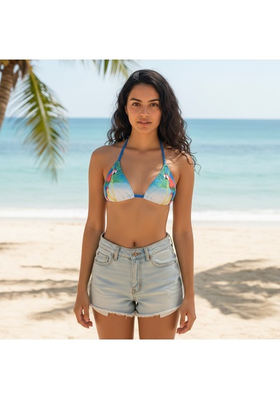 Bonbon Kadın Plaj Giyim Mavi Renk Baskılı Bikini Üst Bb2722