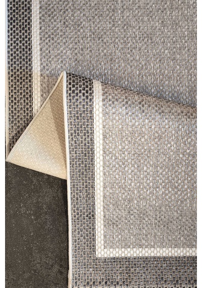 Natura Sisal Hasır Görünümlü Çift Bordürlü Oval Halı Ntr25 Gri