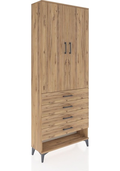 Arges Dolap 2 Raflı 4 Çekmeceli Tek Askılı 88x30x221 Çam-çam Çam