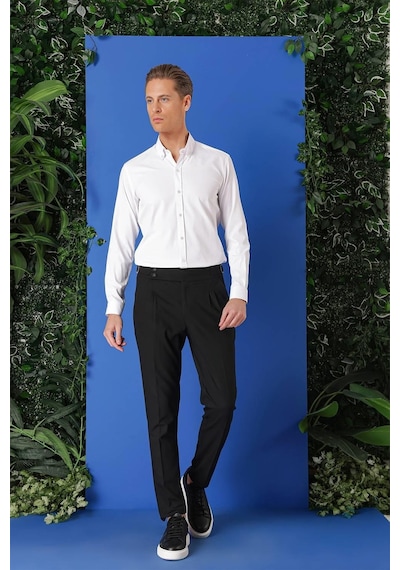 Efor Slim Fit Düğmeli Yaka Pamuklu Klasik Beyaz Gömlek Gk 714 Beyaz