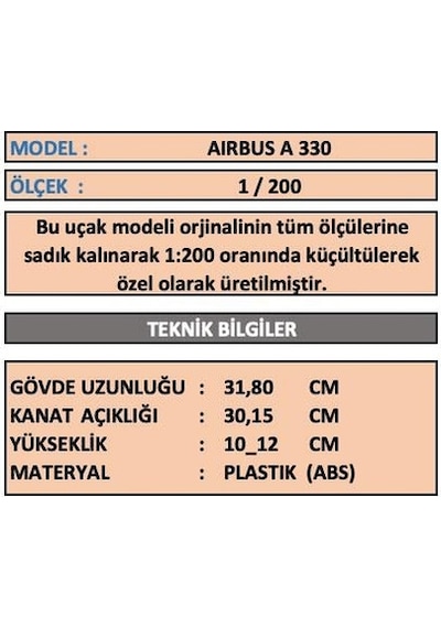 Airbus A 330 Tk Koleksiyon 1/200 Model Uçak Masaüstü Sergi Maket Uçağı