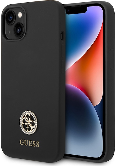 Apple Uyumlu iPhone 14 Kılıf Guess Lisanslı Yazı Ve Taşlı 4g Logolu Silikon Kapak Siyah