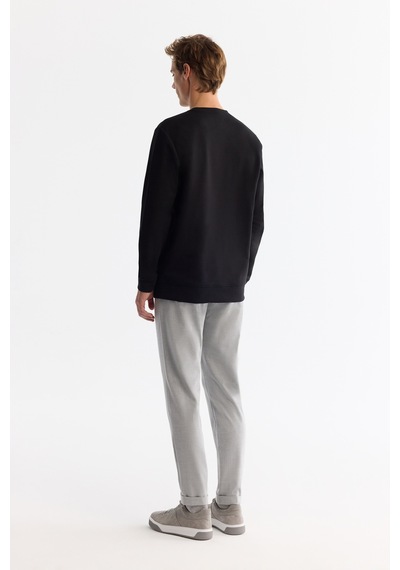 Avva Erkek Siyah Bisiklet Yaka Pamuklu Baskılı Elastan Regular Fit Sweatshirt A42y1258