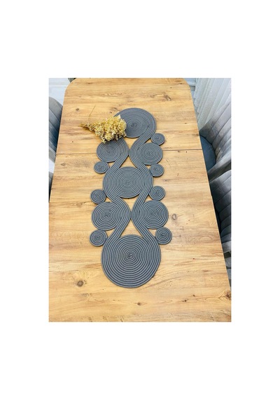 Jüt, Hasır,sarmal Model, Dekoratif Masa Örtüsü, Runner 40x110 Cm, Sehpa Örtüsü, Bohem Tarzı Antrasit Antrasit