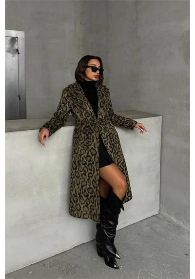 Neşeli Butik Kadın Leopar Desenli İthal Kaşe Kaban Nbg054 Çok Renkli