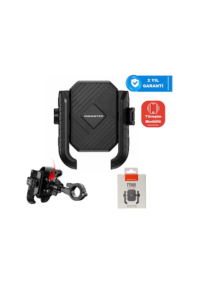 Knmaster Tt-500 Titreşim Önleyicili Motosiklet Telefon Tutucu SİYAH,GRİ