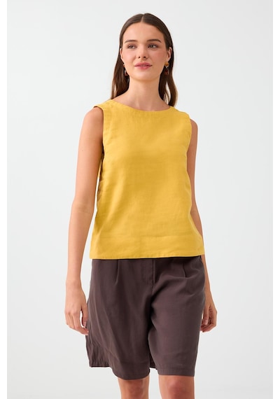 Jimmy Key Hardal %100 Keten Yuvarlak Yaka Kolsuz Dokuma Bluz 6sw035539210