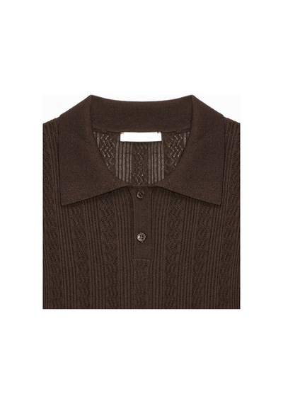 Dilvin 10781 Polo Yaka Ajurlu Triko Bluz-koyu Kahve