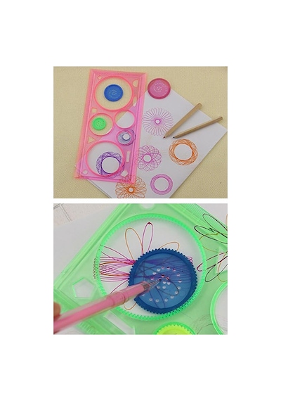 Sihirli Cetvel 12 Adet Plastik Sihirli Daire Cetvel Desen Şablon Çizim Sınıf Okul Karne Hediye Çok Renkli