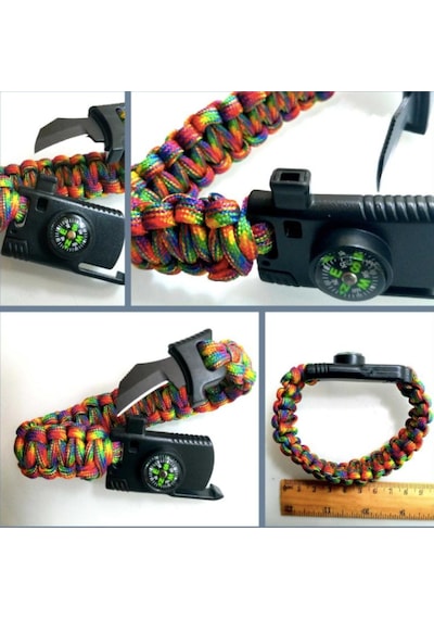Omeniv Paracord Bileklik Düdük Pusula Bıçak 4 Fonksiyon Outdoor Siyah
