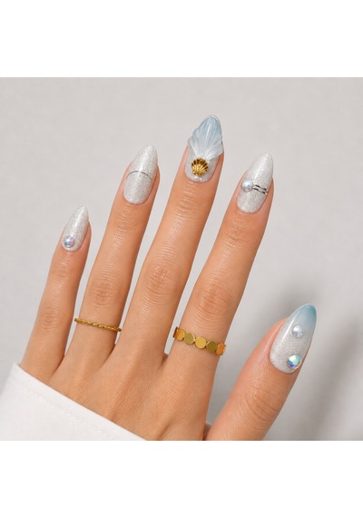 Mavi Nail Art Kısa Badem El Yapımı Jel Tırnak Kkbd-3508 M
