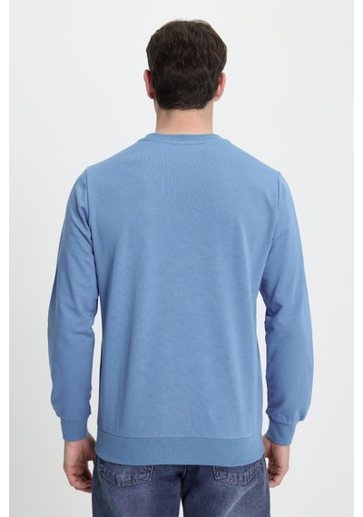 Tudors Erkek Relax Fit Rahat Kesim %100 Pamuk 2 İplik Bisiklet Yaka Mavi Sweatshirt-41518