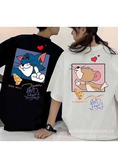 Startmore Beyaz Sevgili Çift Kombini T-shirtler Tom Ve Jerry Üst