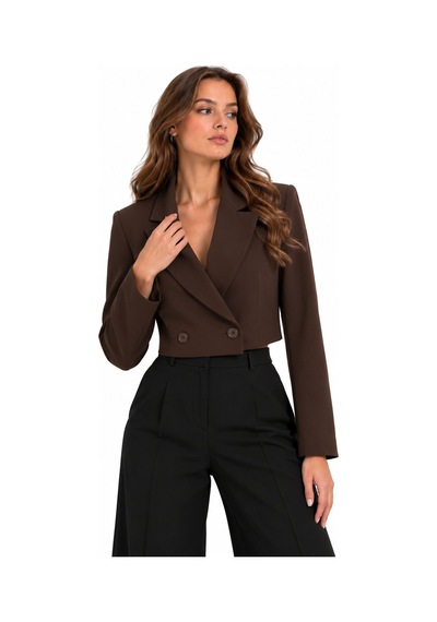 Lafela Kruvaze Kapama Yapılı Crop Blazer Kahverengi