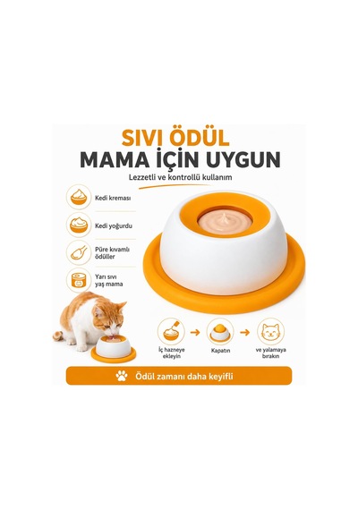 Madpet Kedi Kreması Yalama Oyuncağı Turuncu, Döner Toplu Sıvı Ödü