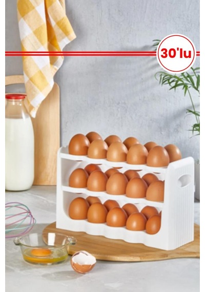 Flosoft 30 Lu Yumurta Organizer, 30 Bölmeli 3 Katlı Yumurtalık Buzdolabı Raf Düzenleyici Kutu Beyaz
