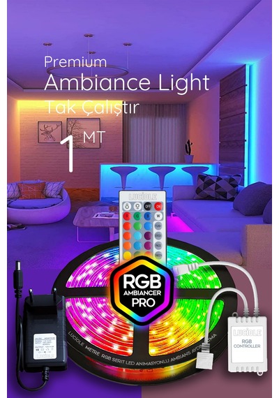Tv Arkası Yatak Çocuk Odası Mutfak Salon Rgb Şerit Led Uzaktan Kumandalı Tak Çalıştır 1 Metre