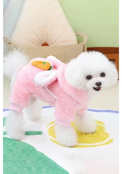Caş Dekorasyon Pembe Renk Havuç Figürlü Çantalı Peluş Xl Köpek Tulum