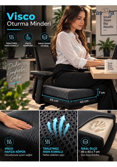 Visco Kare Oturma Minderi Terletmez Hava Kanallı 3d Kumaş Ergonomik Ortopedik Sandalye Koltuk Minderi