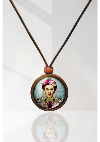 Frida Kahlo Ahşap Kolye N11.14820 Kahverengi