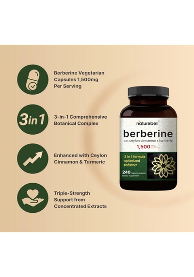 Naturebell Berberine 1500mg, 240 Veggie Capsul 1000mg True C...