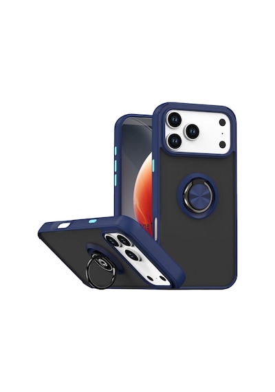 Apple iPhone  Uyumlu  17 Pro Max Montreal Yüzüklü Silikon Kapak - Lacivert Çok Renkli
