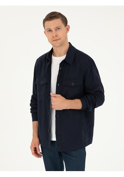 Cacharel Lacivert Regular Fit %100 Keten Gömlek Ceket Cacharel Lacivert Regular Fit %100 Keten Gömlek Ceket