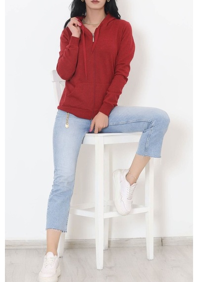 Bensu Store - Kapşonlu Fermuarlı Sweat Bordo - 11866.108. 001